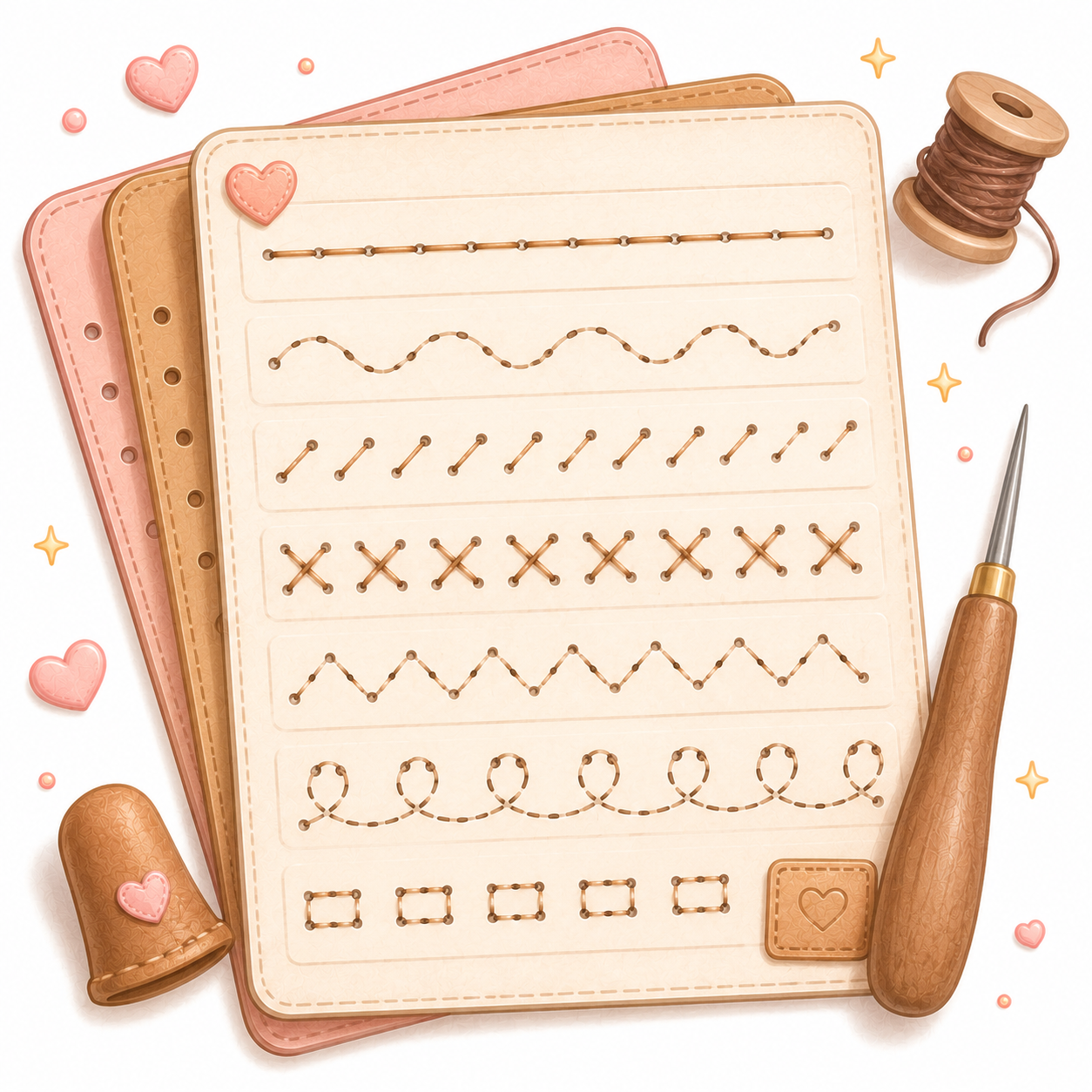 Leather Stitching Practice Sheets